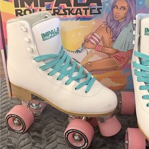 Impala White Roller Skates with Pink and Teal Accents